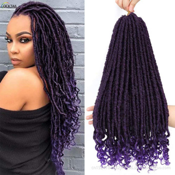purple ombre chignon messy faux locs with curly end, braid loc for african hair
